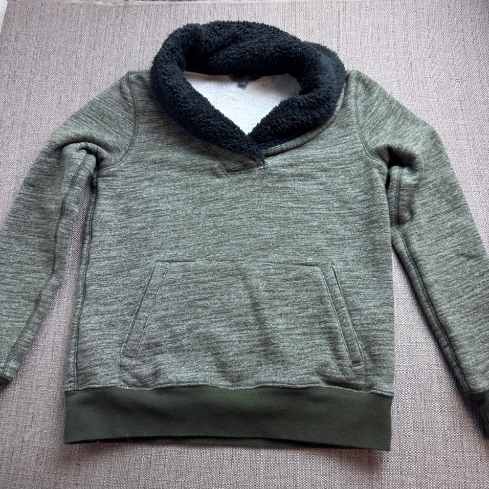 LL Bean Signature Mens XS Olive Green Sherpa Lined Shawl Collar Sweatshirt